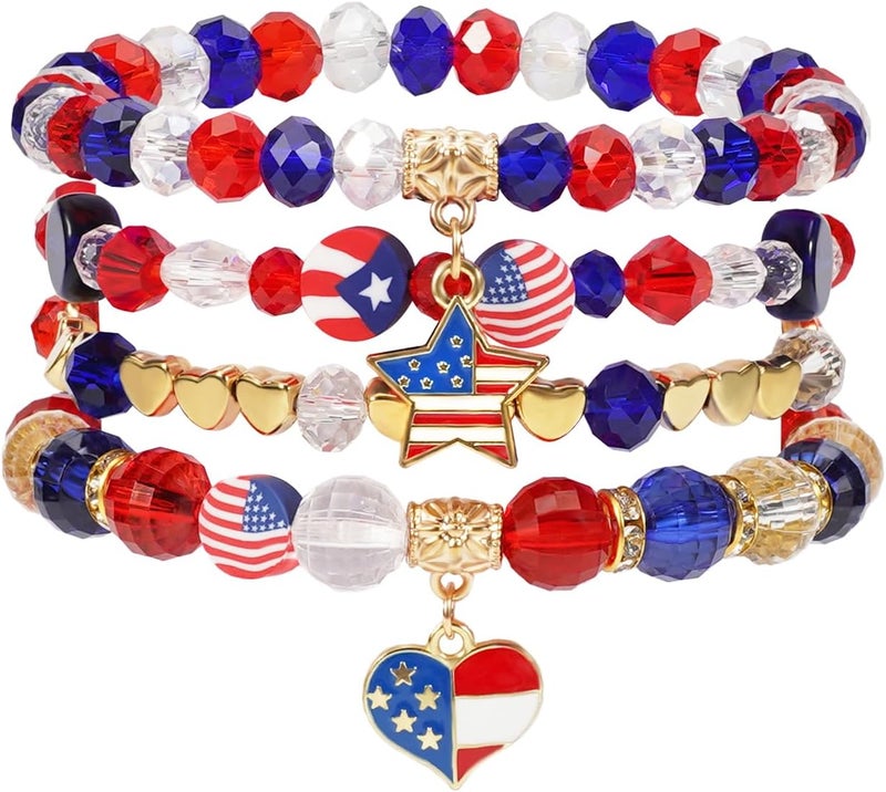 Briutn 4th of July Beaded Bracelets with American Flag Stars Charms USA Jewelry - Image 1